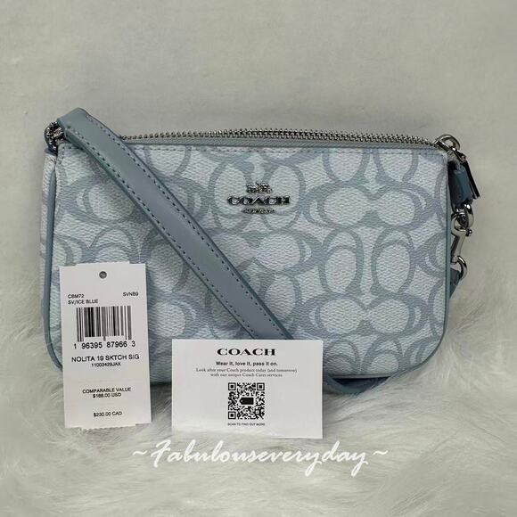Coach Nolita 19 Shoulder Bag Wristlet In Sketch Signature Canvas CBM72 Ice Blue - Picture 2 of 8